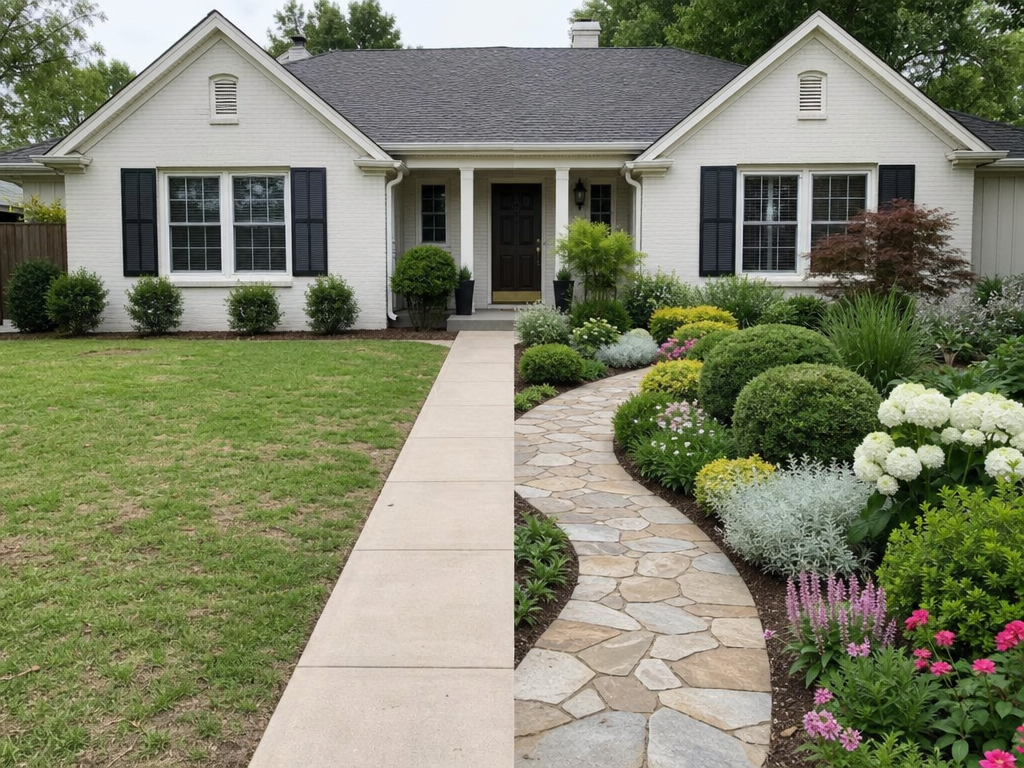 AI Garden Design interface transforming a front yard photo