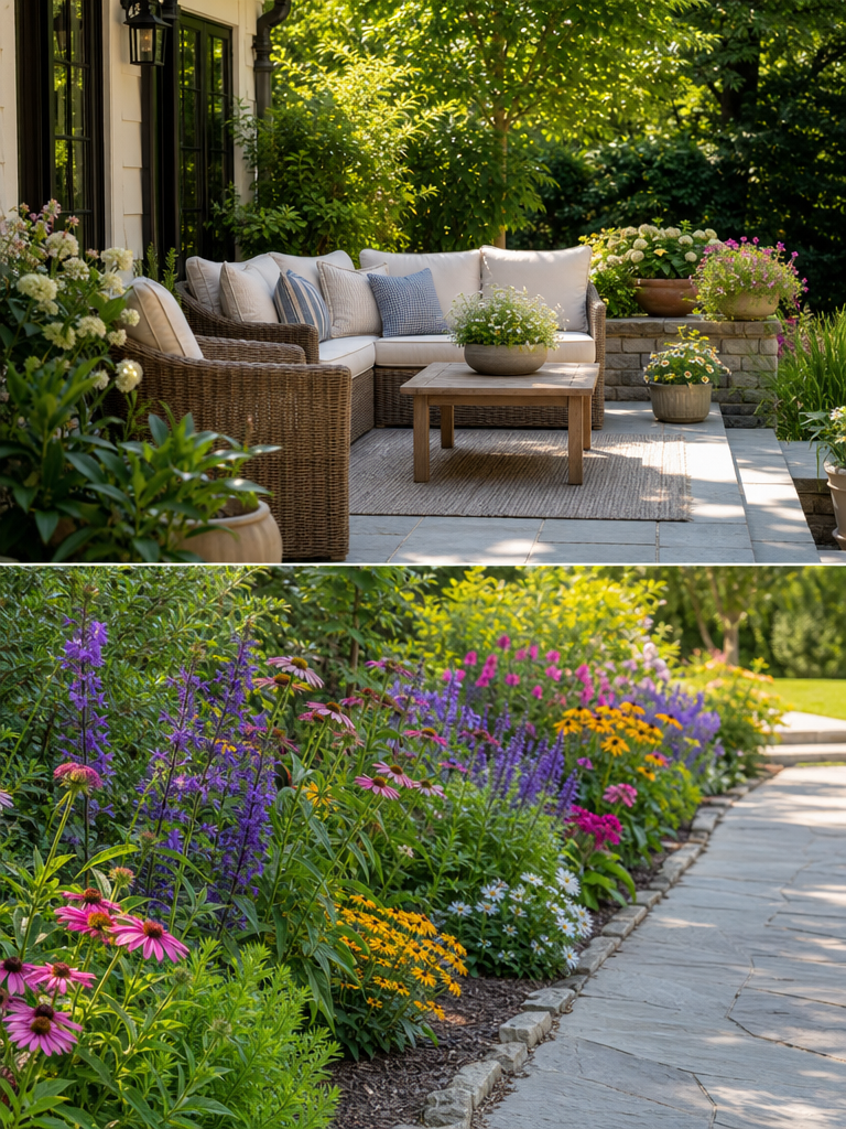 AI Landscape Design concepts for front yard backyard patio and flower bed
